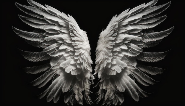 Czarno-białe skrzydła anioła ze słowem anioł.