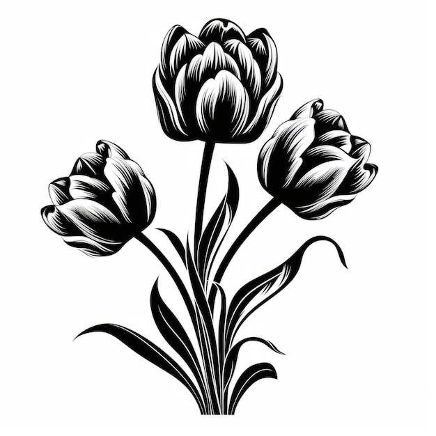 Czarno-białe tulipany ilustracja wektorowa Elizabeth Catlett Style Sticker Art