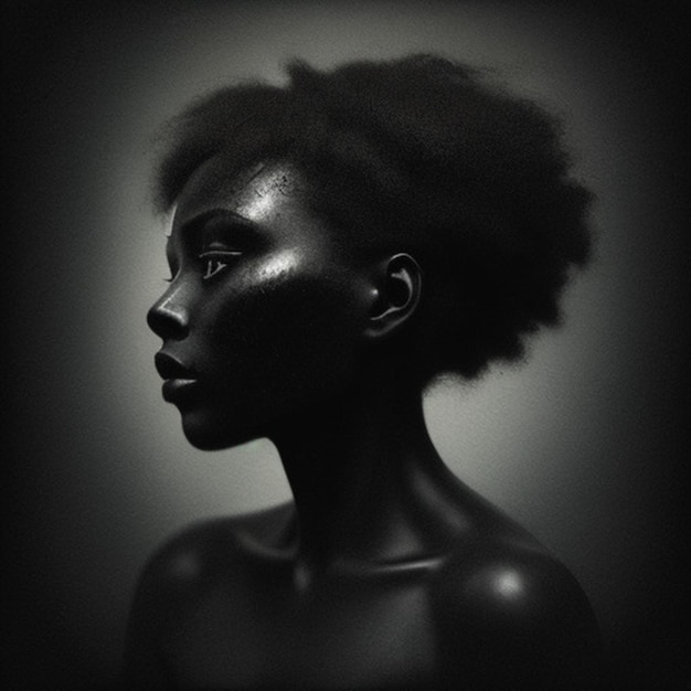 czarno-białe zdjęcie dziewczyny z czarną twarzą i czarnym tłem