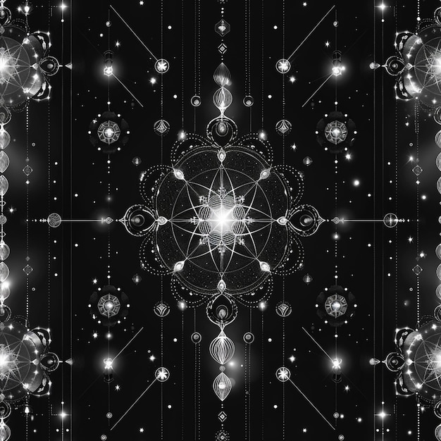 czarno-białe zdjęcie geometrycznego wzoru z słowami x na nim