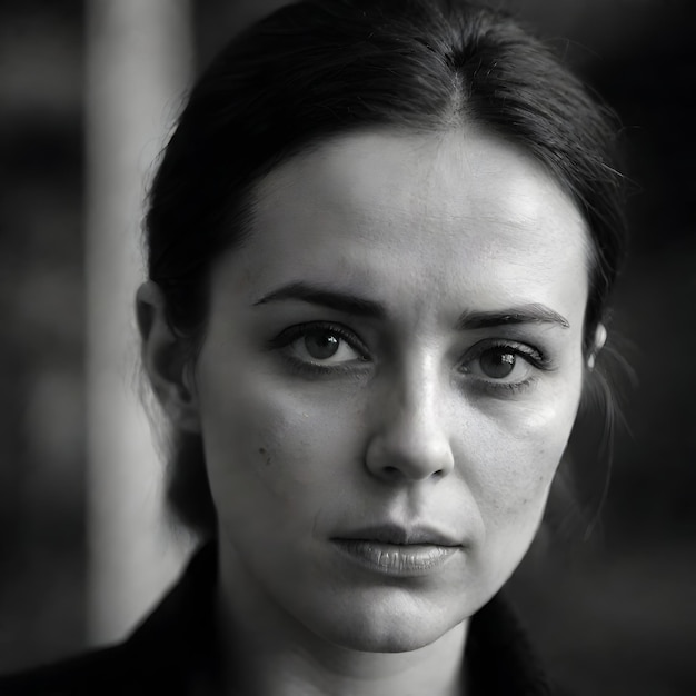Czarno-białe zdjęcie kobiety z smutnym wyrazem twarzy
