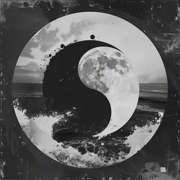 Zdjęcie czarno-białe zdjęcie księżyca i księżyca