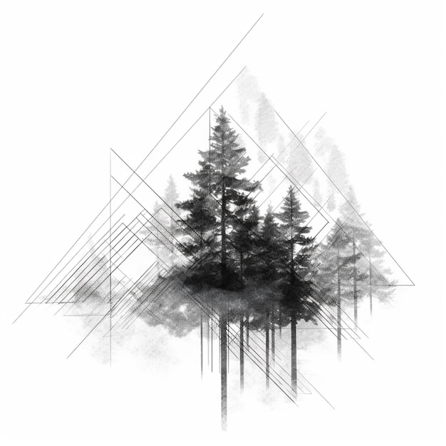 Zdjęcie czarno-białe zdjęcie lasu z drzewami i górami generatywne ai