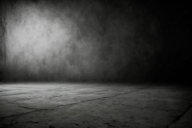 Czarno-białe zdjęcie pustego pokoju z renderowaniem 3d dymu