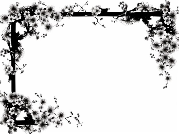 czarno-białe zdjęcie ramy z kwiatami generatywne ai