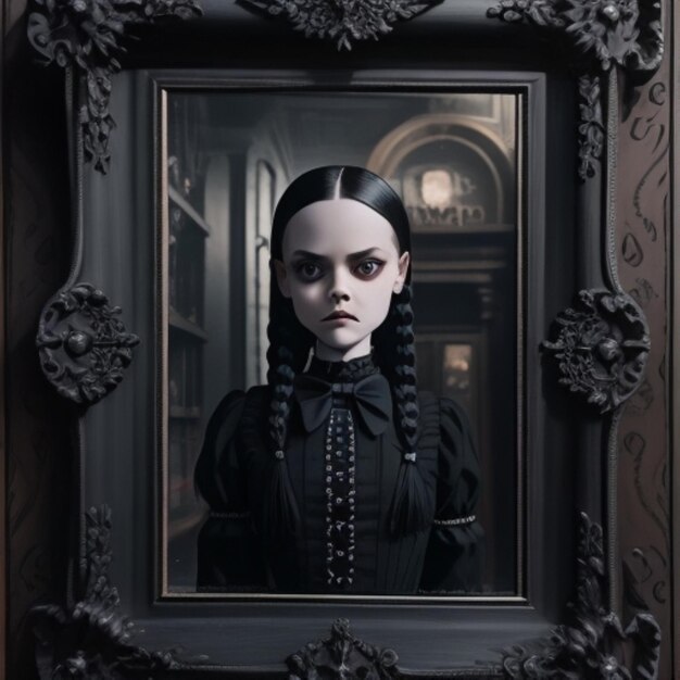 Zdjęcie czarno-białe zdjęcie wednesday addams