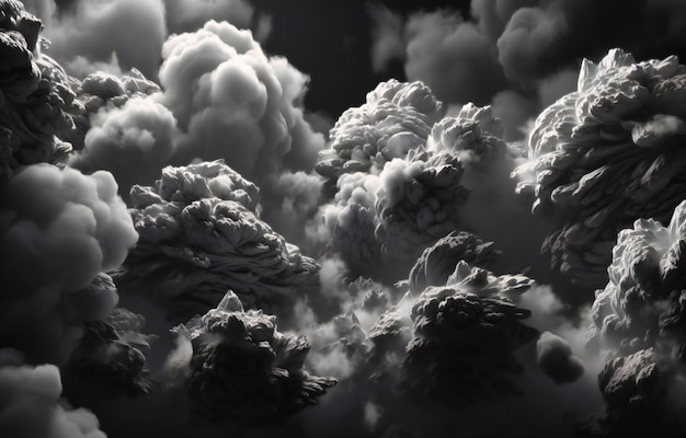 Czarno-białe zdjęcie wielu dużych chmur