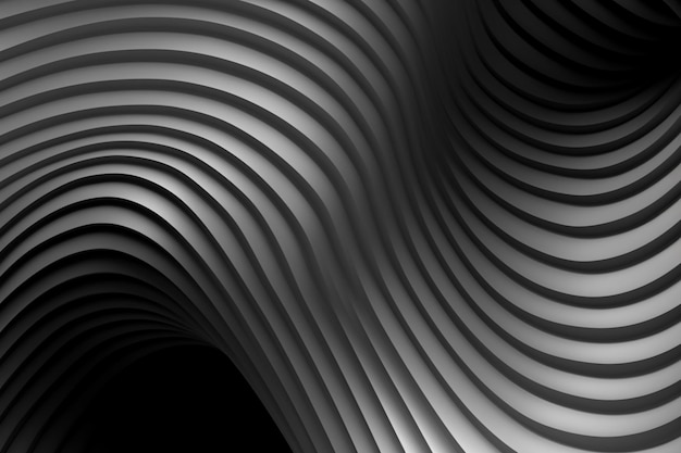 czarno-białe zdjęcie zakrzywionej struktury z czarnym tłem generatywnym ai