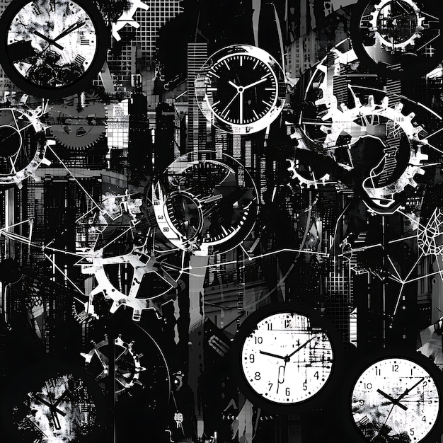 czarno-białe zdjęcie zegara z numerami 1 i 2