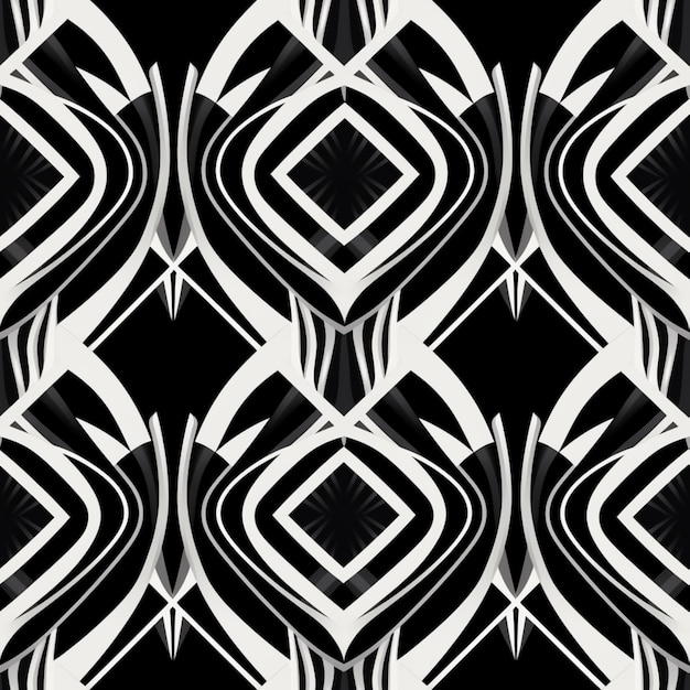 Czarno-biały abstrakcyjny wzór z falistą konstrukcją generatywną AI