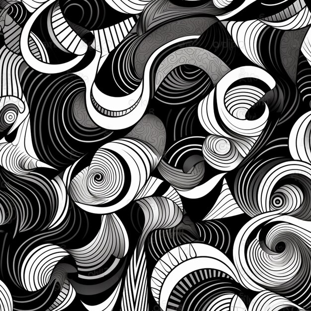 Zdjęcie czarno-biały abstrakcyjny wzór z wirami i kręgami generatywny ai