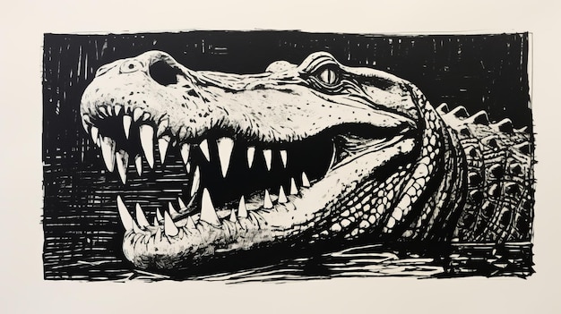 Czarno-biały aligator Linoryt Print autorstwa Richarda Phillipsa