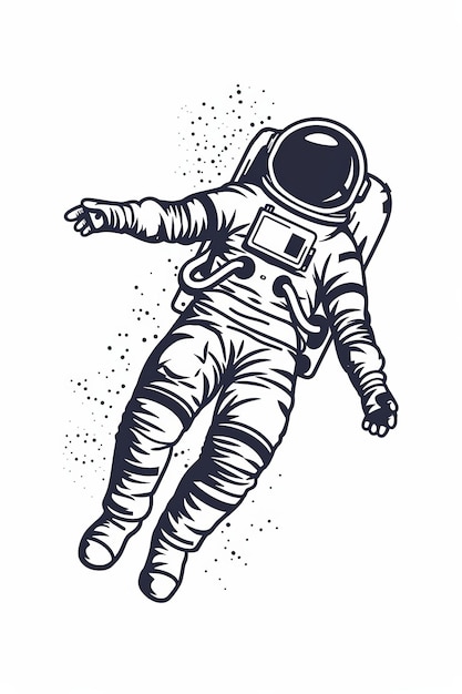 Czarno-biały astronauta pływa w kosmosie.