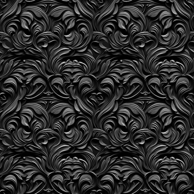 Zdjęcie czarno-biały bezszwowy wzór z klasycznym ozdobem liściastym bezszwowy tło tekstury