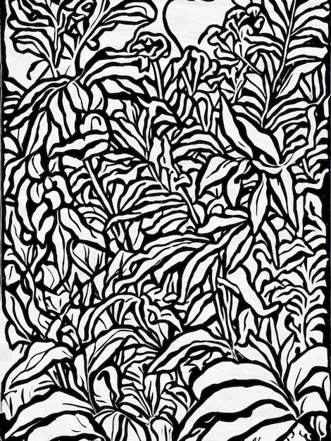 Czarno-biały botaniczny wzór Unikalne kształty kwiatowe Art Print