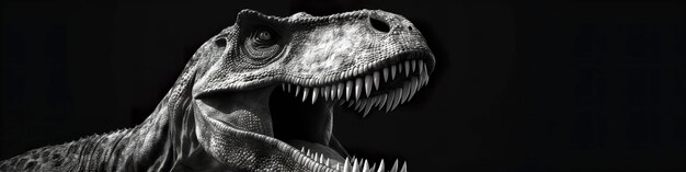 Czarno-biały fotorealistyczny studyjny portret Tyrannosaurus Rex na czarnym tle Generacyjna sztuczna inteligencja