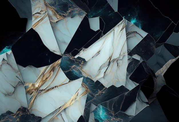 Czarno-biały i złoty marmur tekstura Generative Ai Art Dark Marble Crystalls