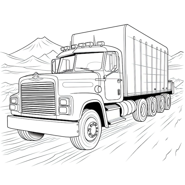 Czarno-biały kolorowy obraz ciężarówki z kontenerową ciężarówką