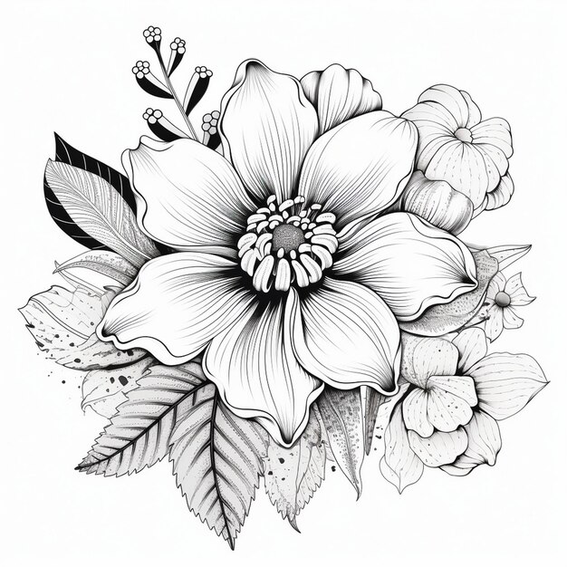 Czarno-biały kwiat w stylu wektorowym