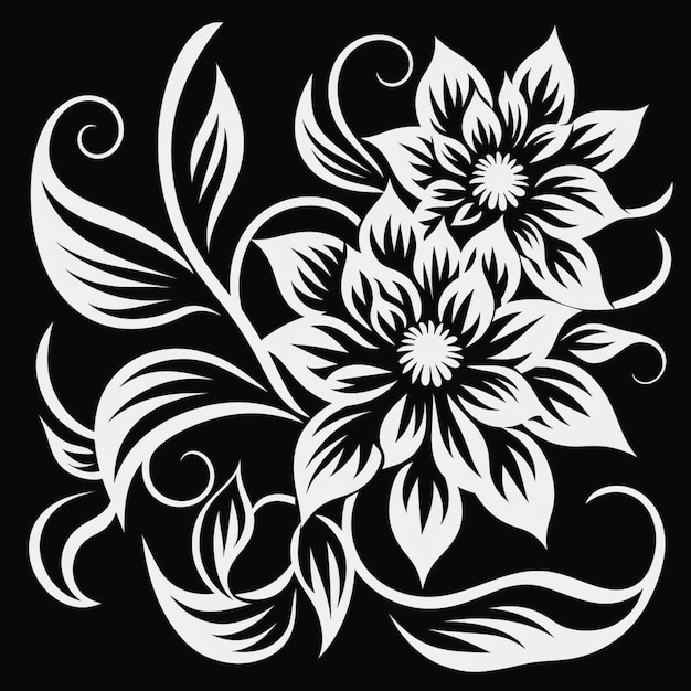 Zdjęcie czarno-biały kwiat z wirami i liśćmi generatywnymi ai