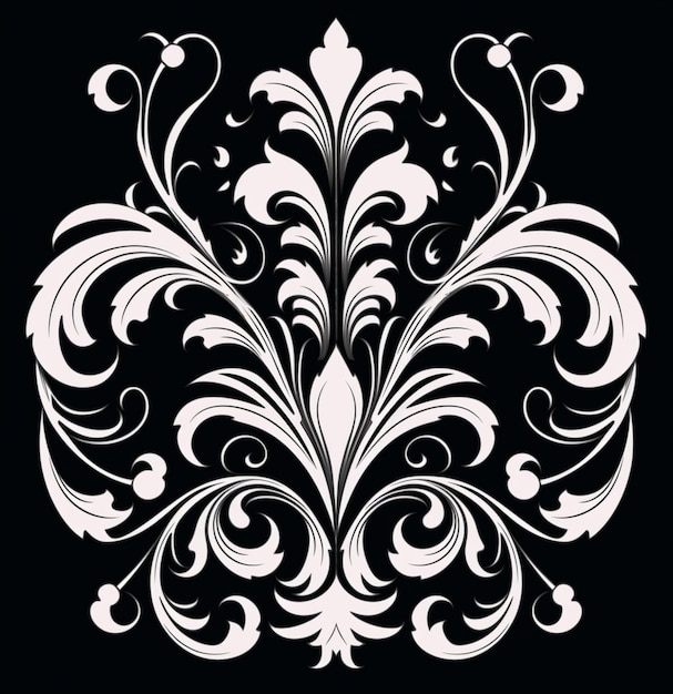 Czarno-biały kwiatowy wzór na czarnym tle generatywny ai