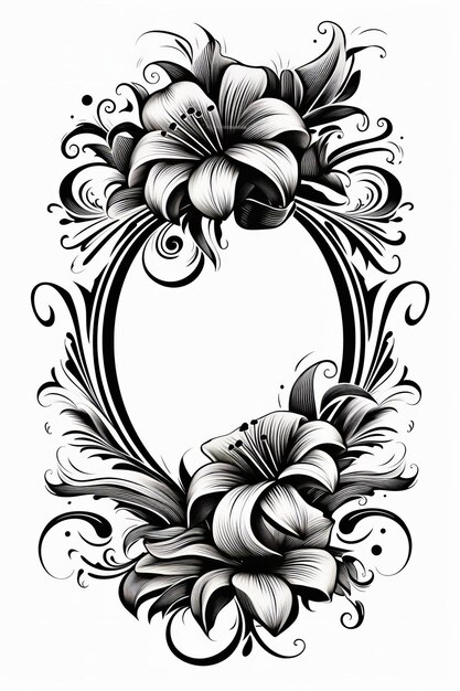Zdjęcie czarno-biały kwiatowy wzór w kształcie ramki