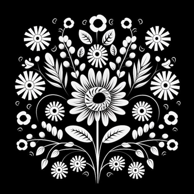 czarno-biały kwiatowy wzór z wirami i kwiatami generatywnymi ai