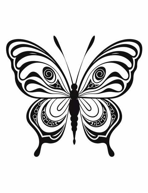 czarno-biały motyl z wirującymi skrzydłami na białym tle generatywna ai