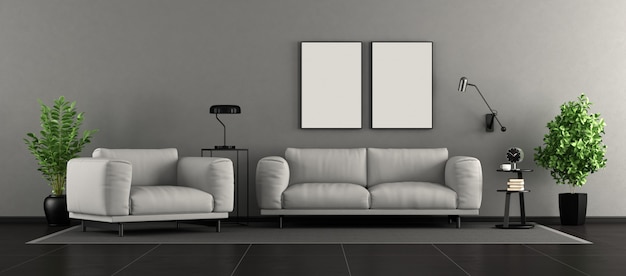 Czarno-biały nowoczesny salon