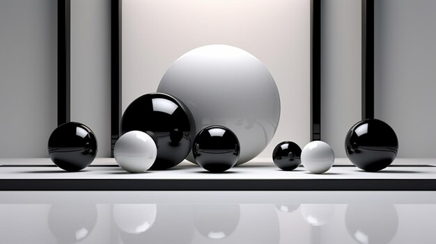 Czarno-biały obraz białej kuli i dużej białej kuli.