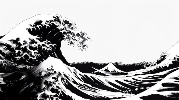 Zdjęcie czarno-biały obraz fali rozbijającej się na plaży