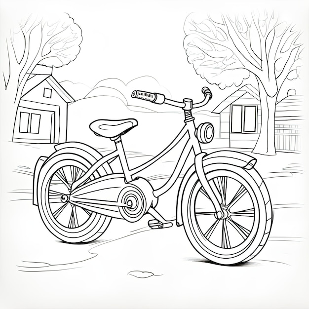 Zdjęcie czarno-biały obrazek do kolorowania przedstawiający rower z przyczepką boczną