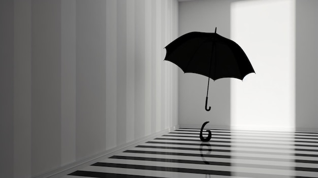 Czarno-biały parasol wiszący na ścianie