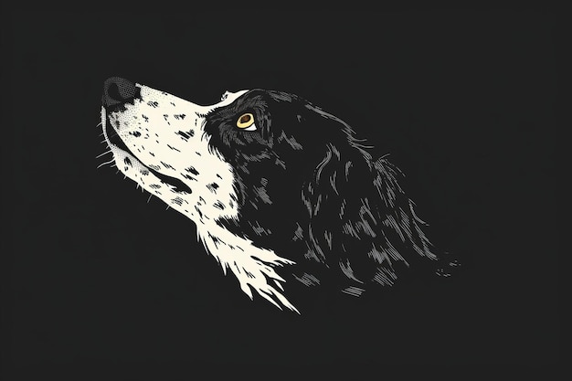 Czarno-biały pies na czarnym tle