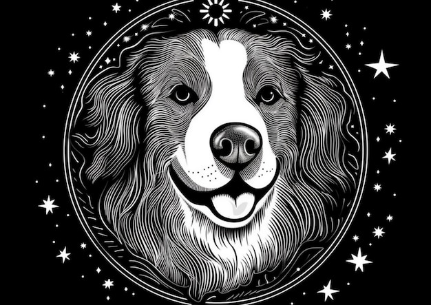 czarno-biały pies z gwiazdami w tle generatywnej ai