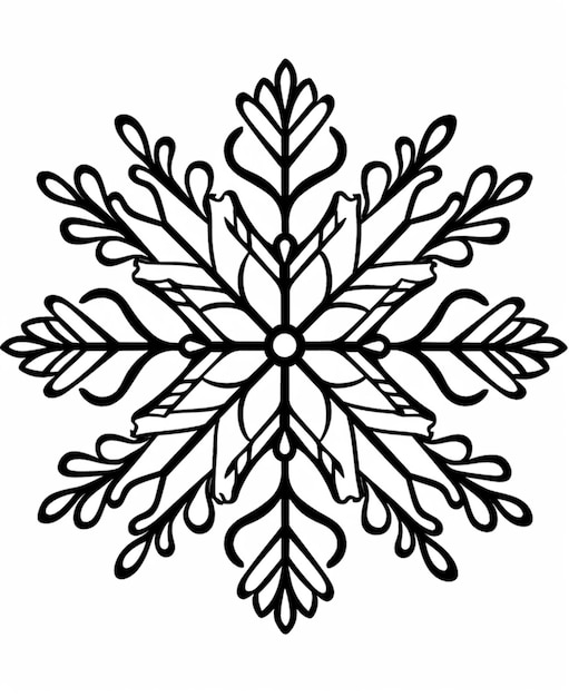 czarno-biały płatek śniegu z wzorem liścia generatywna ai
