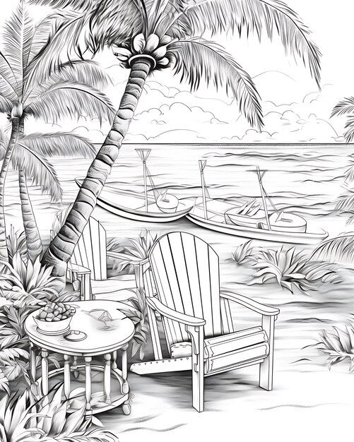 Czarno-biały Rhinestone Bar and Chairs Palm Tree