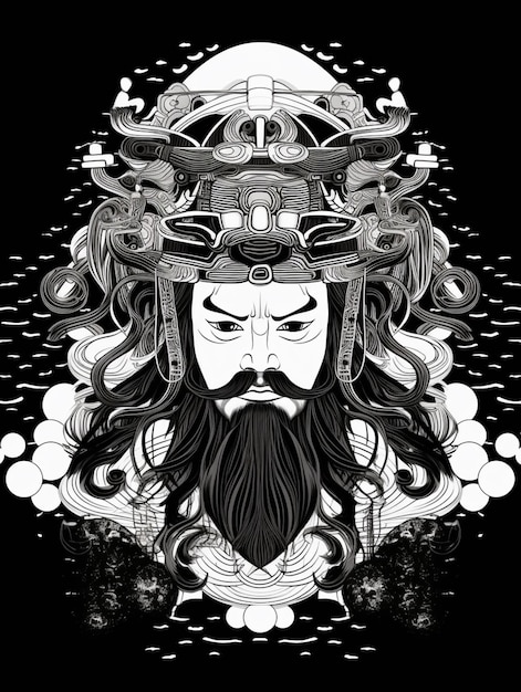 Zdjęcie czarno-biały rysunek brodatego mężczyzny z brodą generatywną ai