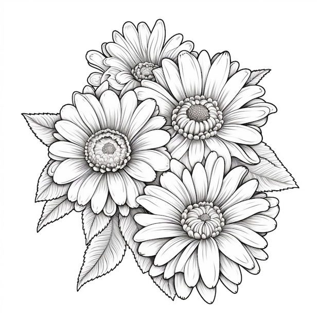 Czarno-biały rysunek bukietu kwiatów