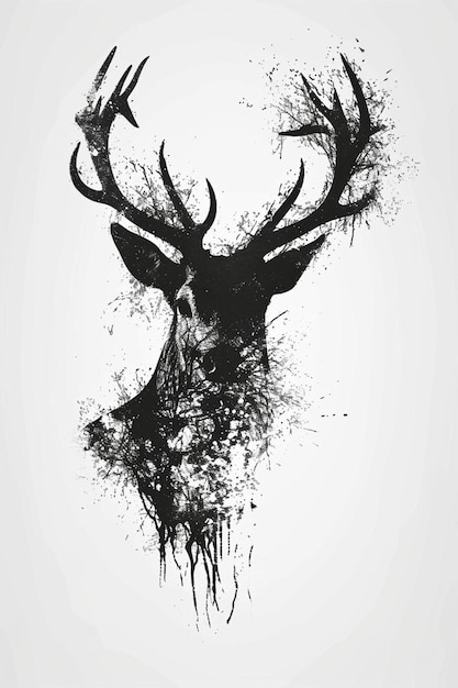 Zdjęcie czarno-biały rysunek głowy jelenia