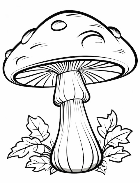Zdjęcie czarno-biały rysunek grzyba z liśćmi generatywnymi ai