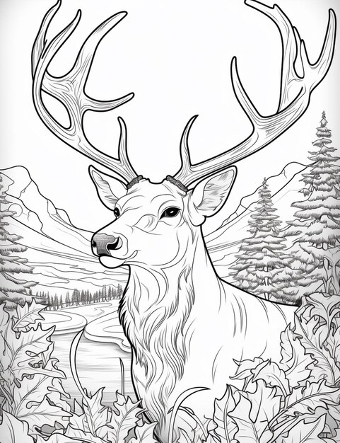 Zdjęcie czarno-biały rysunek jelenia w lesie generatywny ai