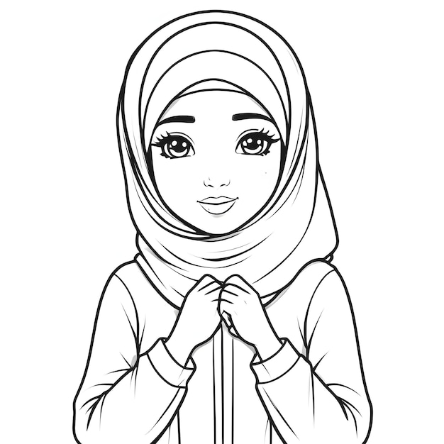 Zdjęcie czarno-biały rysunek kobiety z hidżabem na głowie