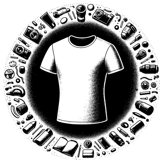 Zdjęcie czarno-biały rysunek koszuli z napisami 