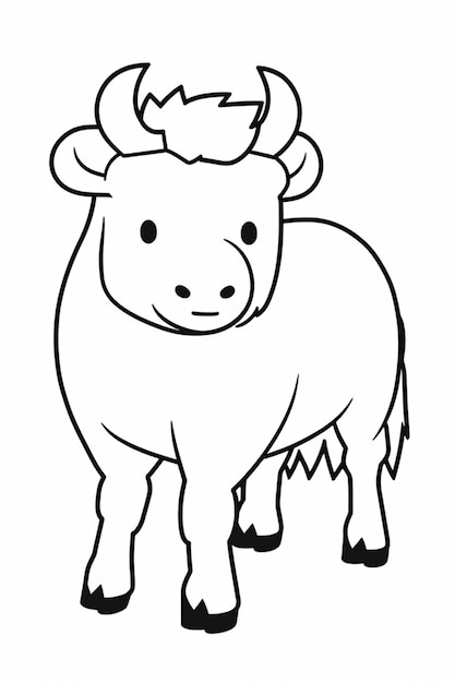 Zdjęcie czarno-biały rysunek krowy z długim rogiem generatywny ai