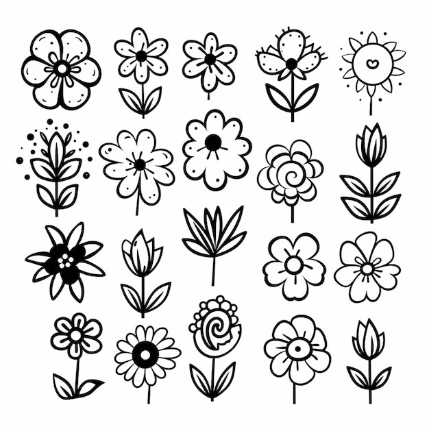 Czarno-biały rysunek kwiatów i motyli generatywny ai