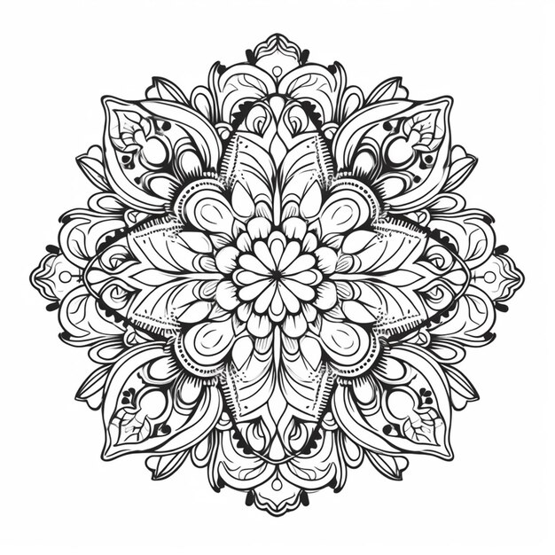 Czarno-biały Rysunek Kwiatu Z Dużym środkiem Generatywnym Ai