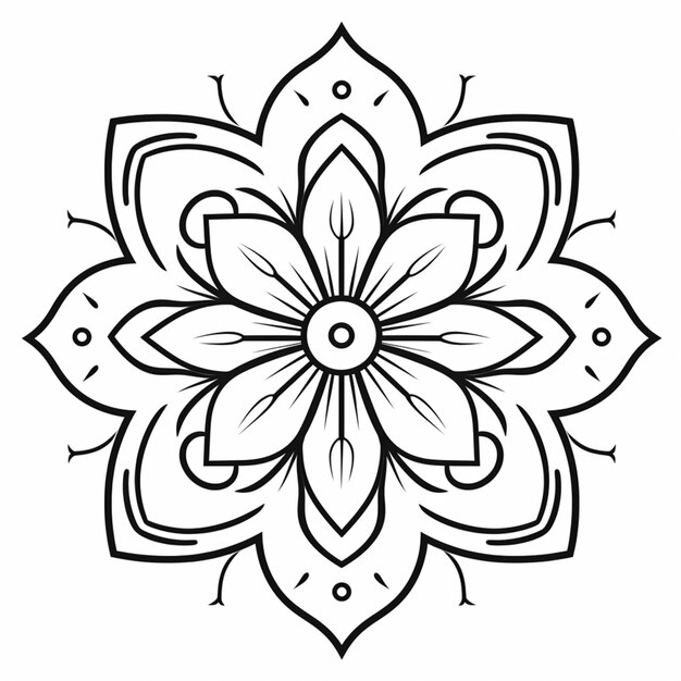 Zdjęcie czarno-biały rysunek kwiatu z liśćmi generatywnymi ai