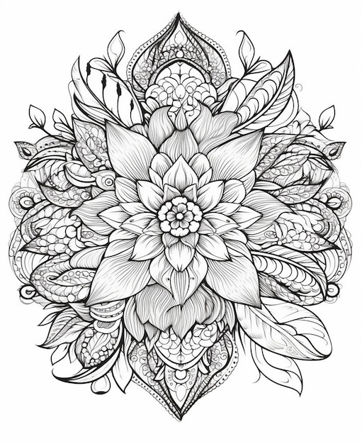 czarno-biały rysunek kwiatu z napisem " mandala " na nim.