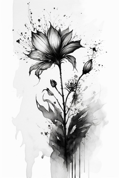 czarno-biały rysunek kwiatu z plamami generatywnymi ai